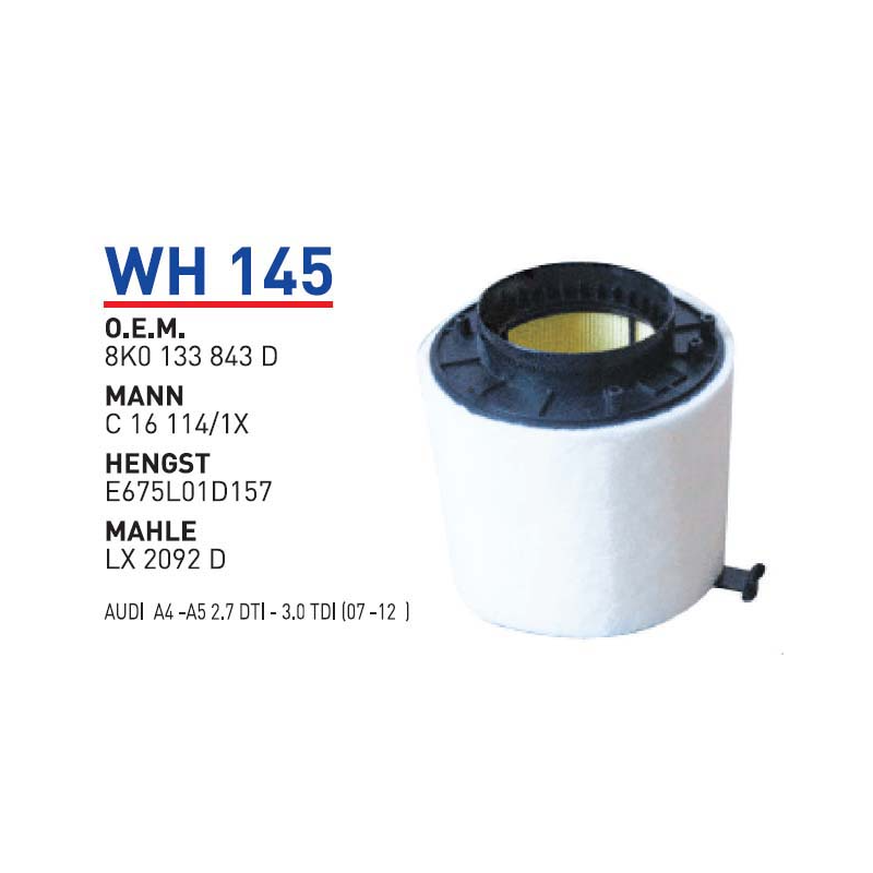 Wh145 Oem 8K0133843 D Volkswagen audi A4-A5 Otomobil hava filtre air filter