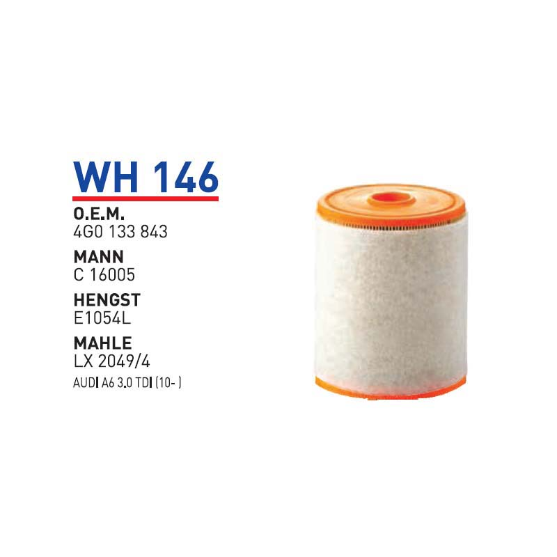 Wh146 Oem 4G0133843 Volkswagen audi A6 Otomobil hava filtre air filter