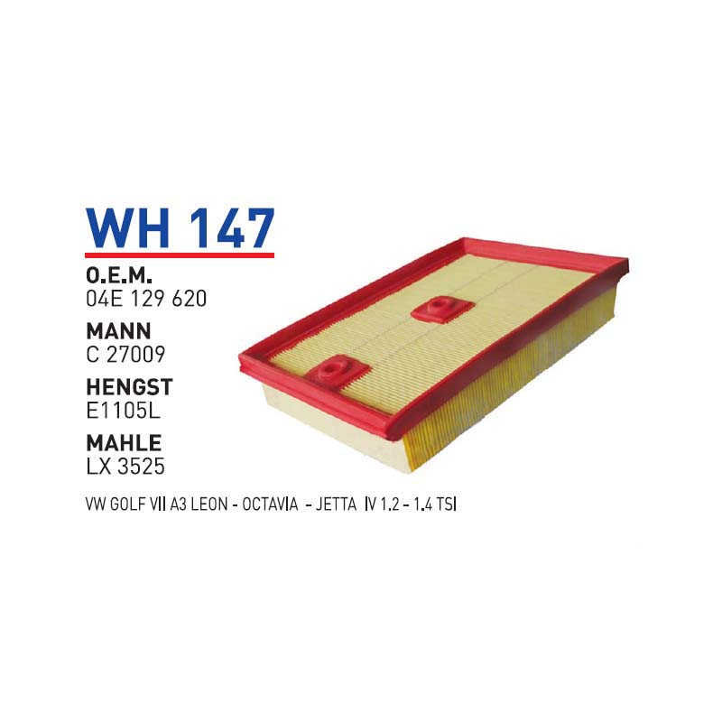 Wh147 Oem 04E129620 Volkswagen golf VII A3 leon Otomobil hava filtre air filter
