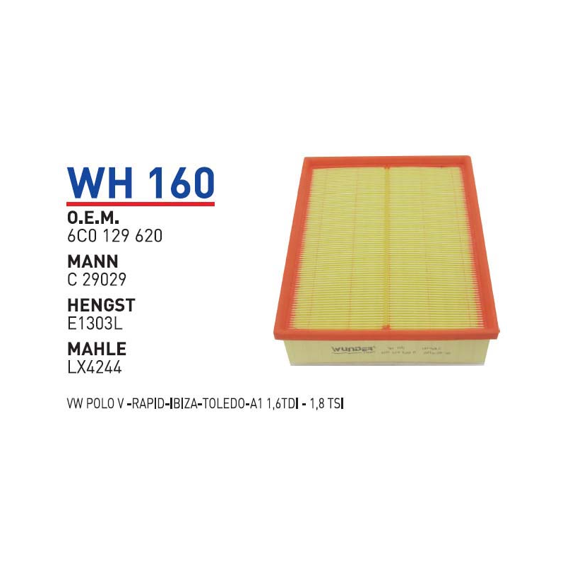 Wh160 Oem 6C0129620 Volkswagen polo V rapid-ibiza Otomobil hava filtre air filter
