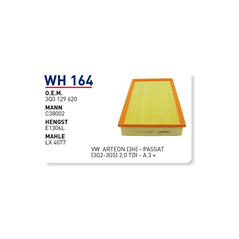 Wh164 Oem 3Q0129620 Volkswagen arteon passat cabri̇olet Otomobil hava filtre air filter