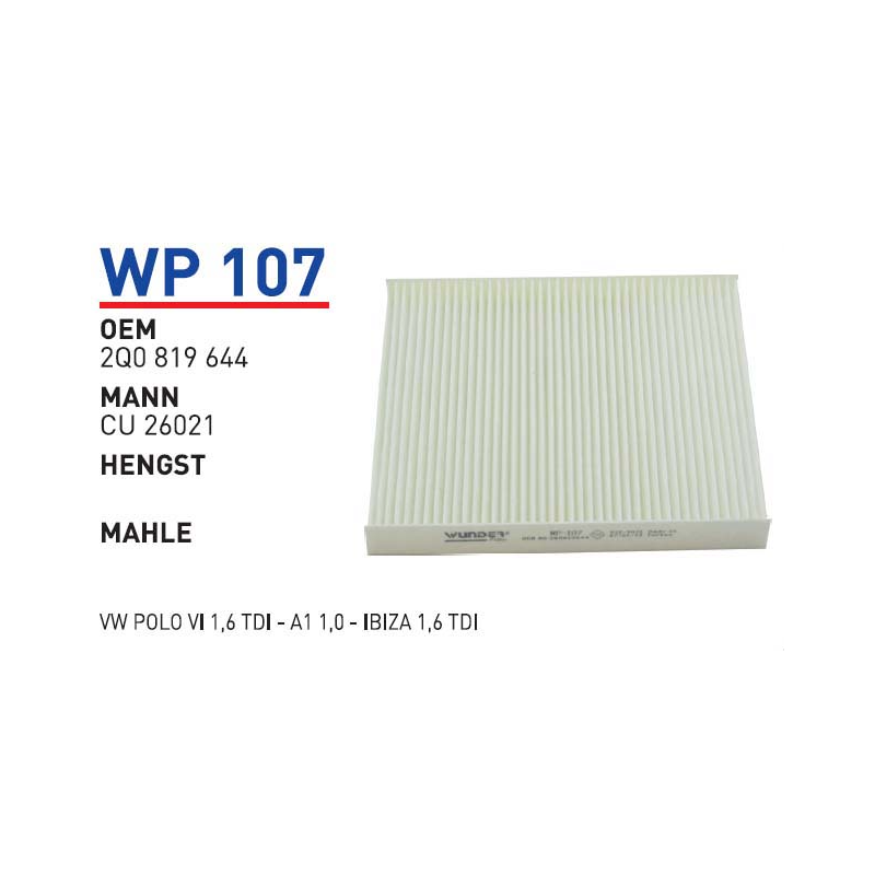 Wp107 Oem 2Q0819644 Volkswagen polo audi Ibiza Otomobil polen filtre pollen filter