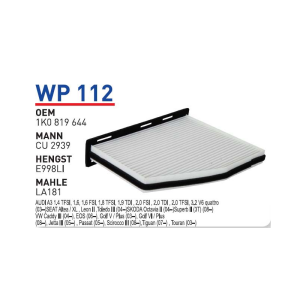 Wp112 Oem 1K0819644 Volkswagen golf caddy passat Otomobil polen filtre pollen filter