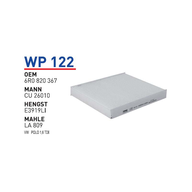 Wp122 Oem 6R0820367 Volkswagen polo Otomobil polen filtre pollen filter