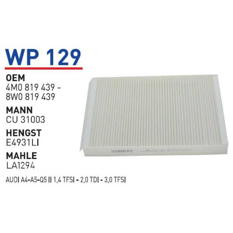 Wp129 Oem 4M0819439 Volkswagen audi A4-A5-Q5 Otomobil polen filtre pollen filter