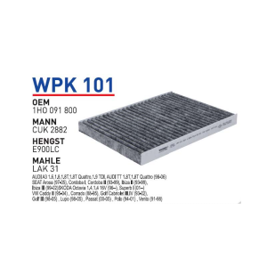 Wpk101 Oem 1HO091800 Volkswagen golf bora polo Otomobil polen filtre pollen filter