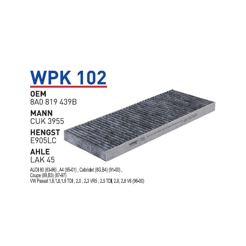 Wpk102 Oem 8A0819439B Volkswagen passat audi Otomobil polen filtre pollen filter