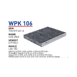 Wpk106 Oem 7H0819631 A Volkswagen transporter T5 audi touareg Otomobil polen filtre pollen filter