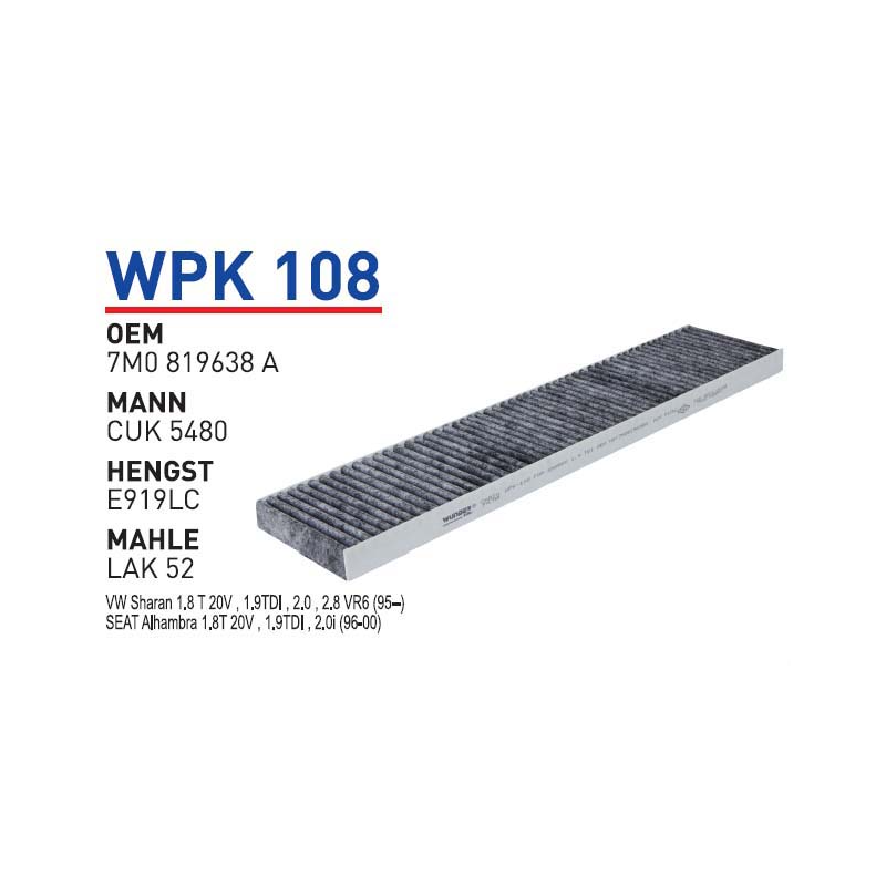 Wpk108 Oem 7M0819638 A Volkswagen sharan seat Otomobil polen filtre pollen filter