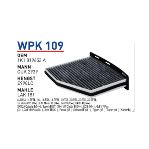 Wpk109 Oem 1K1819653 A Volkswagen golf V caddy passat Otomobil polen filtre pollen filter