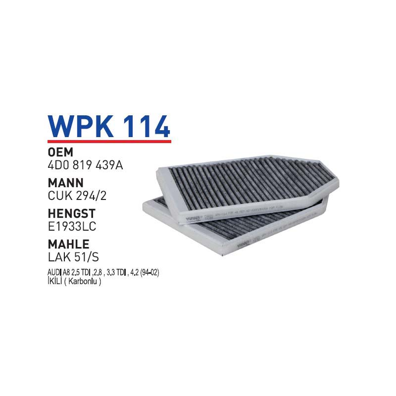 Wpk114 Oem 4D0819439 A Volkswagen audi A8 Otomobil polen filtre pollen filter