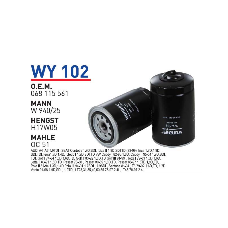 Wy102 Oem 068115561 Volkswagen audi A4 caddy D passat D Otomobil yağ filtre oil filter