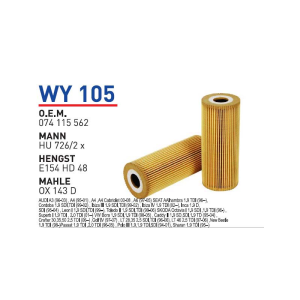 Wy105 Oem 074115562 Volkswagen audi A3 LT 35 golf IV Otomobil yağ filtre oil filter