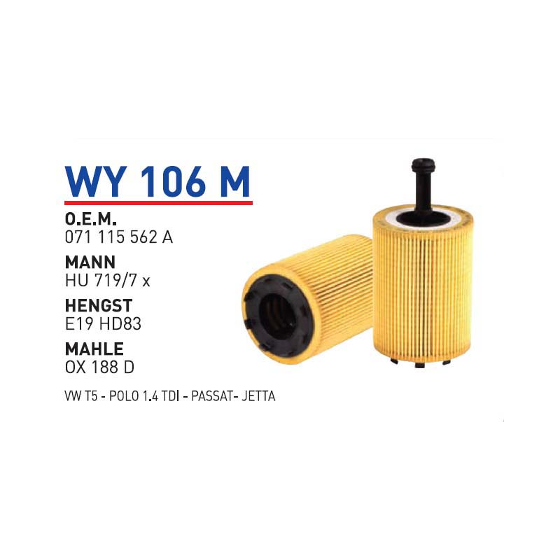 Wy106 M Oem 071115562 A Volkswagen T5 polo passat Jetta Otomobil yağ filtre oil filter