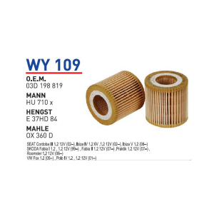 Wy109 Oem 03D198819 Volkswagen polo seat skoda Otomobil yağ filtre oil filter