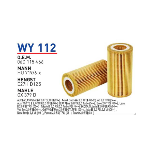 Wy112 Oem 06D115466 Volkswagen golf V touran audi A3 Otomobil yağ filtre oil filter