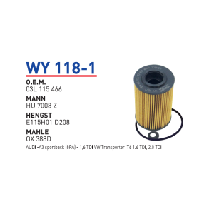Wy118-1 Oem 03L115466 Volkswagen audi A3 sportback transporter T6 Otomobil yağ filtre oil filter