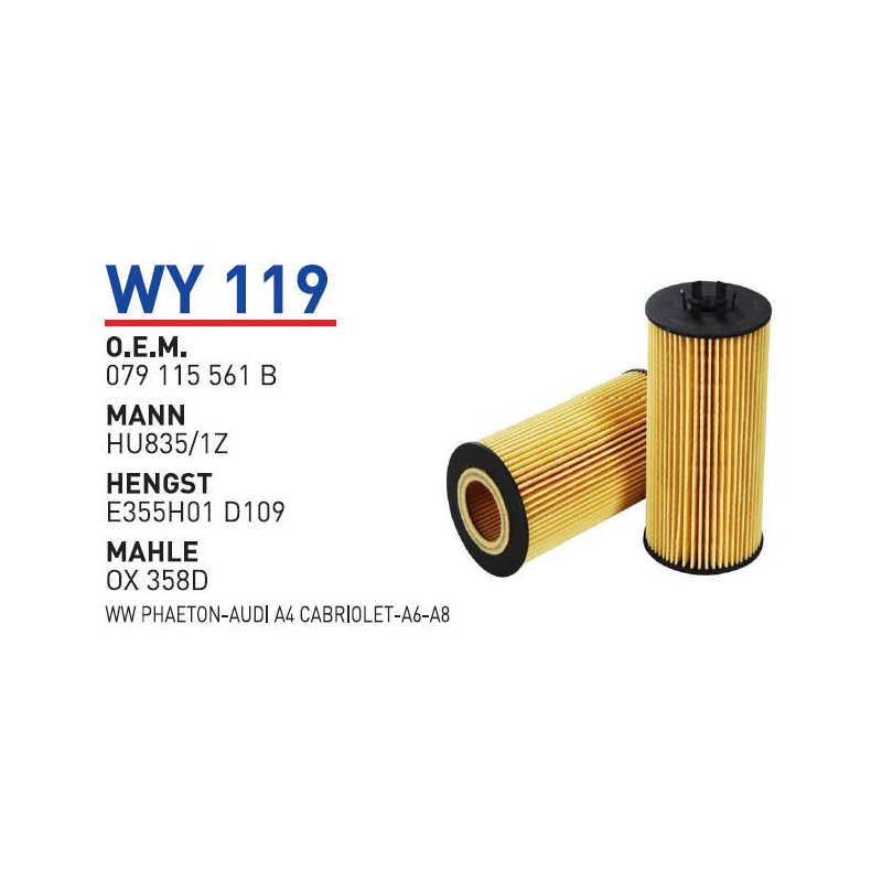 Wy119 Oem 079115561 B Volkswagen phaeton audi A4 cabriolet A6 A8 Otomobil yağ filtre oil filter