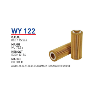 Wy122 Oem 06E115562 Volkswagen audi panamera cayenne II Touareg II Otomobil yağ filtre oil filter