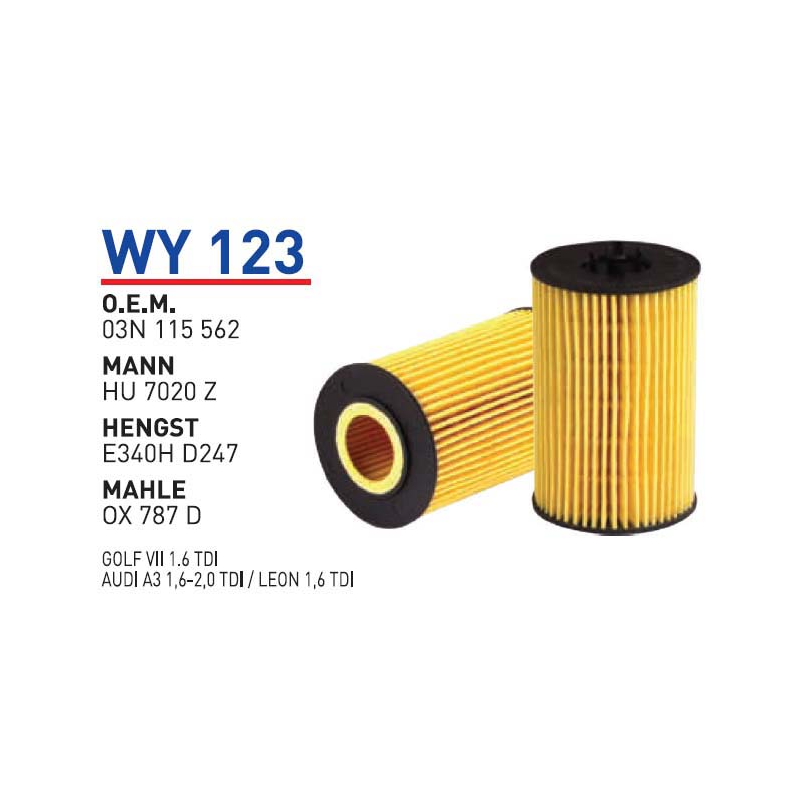 Wy123 Oem 03N115562 Volkswagen audi leon golf Otomobil yağ filtre oil filter