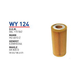 Wy124 Oem 06L115562 Volkswagen golf VII Otomobil yağ filtre oil filter