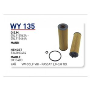 Wy135 Oem 05L115562A Volkswagen golf VIII passat Otomobil yağ filtre oil filter