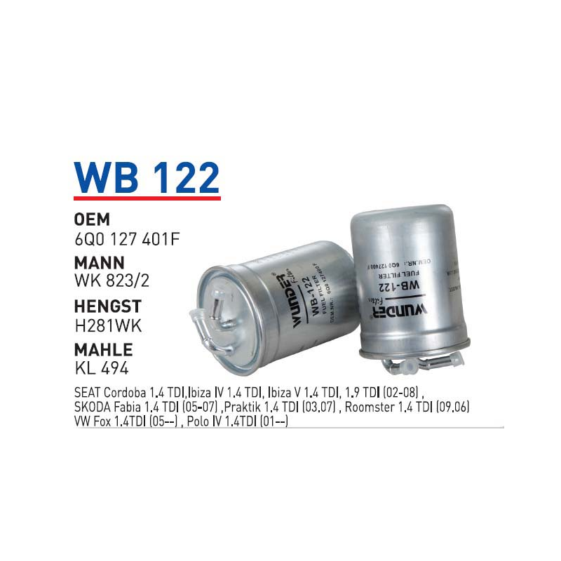 Wb122 Oem 6Q0127401F Volkswagen polo seat skoda Otomobil yakıt filtre dizel fuel filter diesel