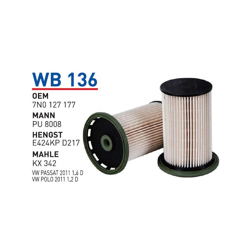 Wb136 Oem 7NO127177 Volkswagen passat polo Otomobil yakıt filtre dizel fuel filter diesel
