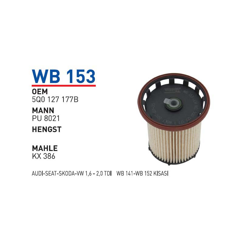 Wb153 Oem 5Q0127177B Volkswagen audi seat skoda Otomobil yakıt filtre dizel fuel filter diesel