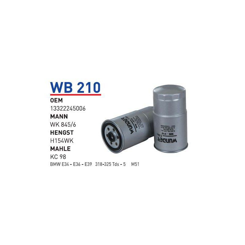 Wb210 Oem 13322245006 BMW E 34 E36 E39 318-325 TDS 5 M51 Otomobil yakıt filtre dizel fuel filter diesel