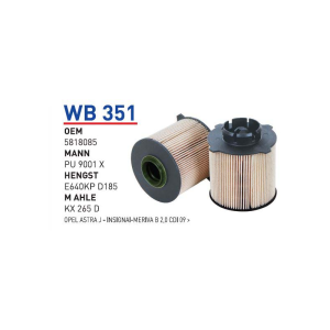 Wb351 Oem 5818085 Opel astra J insignai meriva B Otomobil yakıt filtre dizel fuel filter diesel
