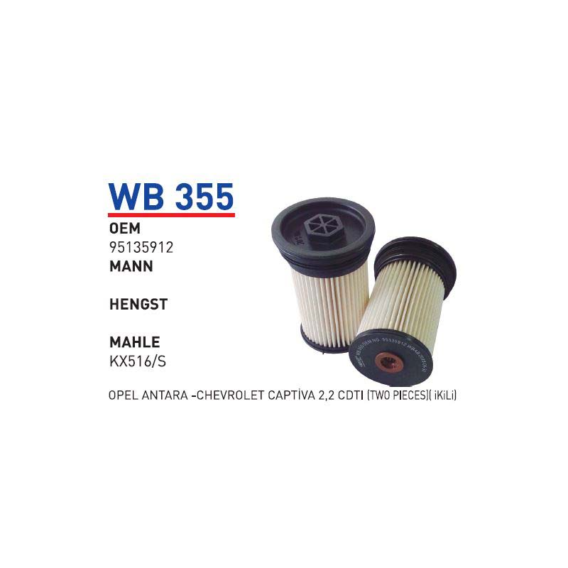 Wb355 Oem 95135912 Opel antara chevrolet captiva Otomobil yakıt filtre dizel fuel filter diesel