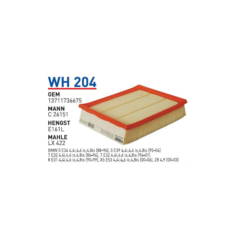 Wh204 Oem 13711736675 BMW E34 530i-540i-E39 535i-540i E32-E38 M60 Otomobil hava filtre air filter
