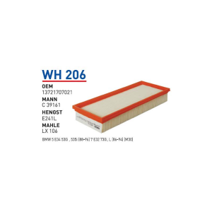 Wh206 Oem 13721707021 BMW E34 530i-535i-E32 7.30 il M30 Otomobil hava filtre air filter