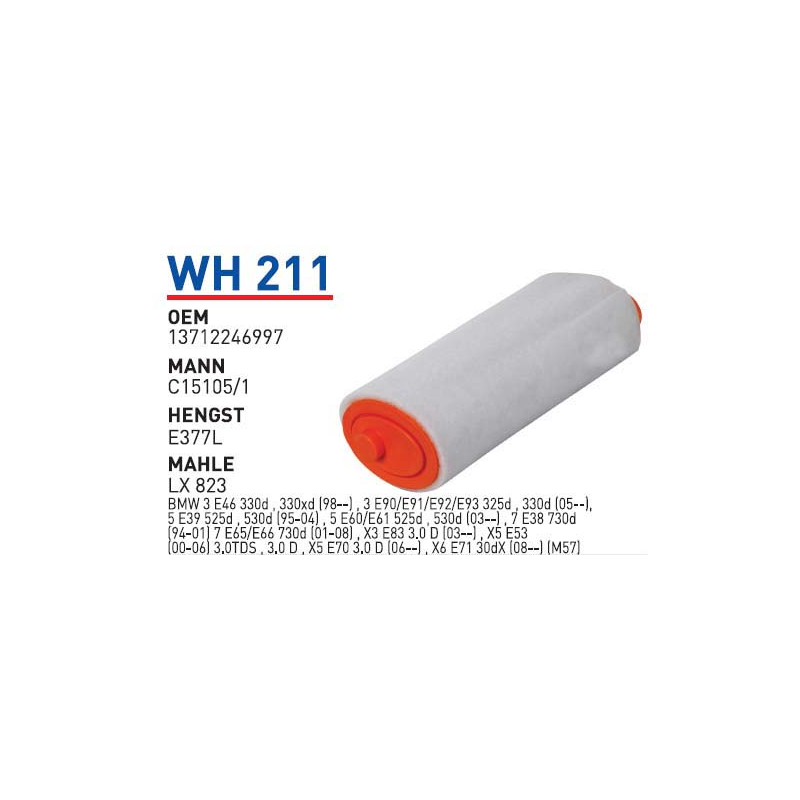 Wh211 Oem 13712246997 BMW E87 1.20D-E46 320D-E39 520D-X3-X5 3.0 D M47 Otomobil hava filtre air filter