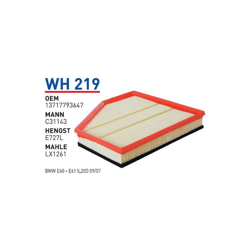 Wh219 Oem 13717793647 BMW E60-E61 5.20D 09/07 N47-M57 Otomobil hava filtre air filter