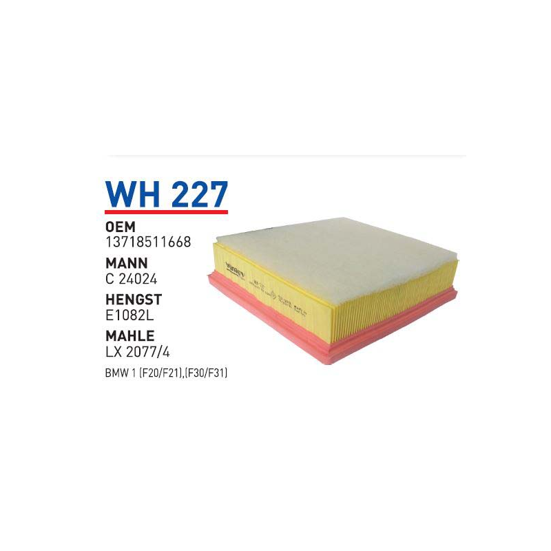 Wh227 Oem 13718511668 BMW 1 (F20-F21) BMW 3 (F30-F31) Otomobil hava filtre air filter