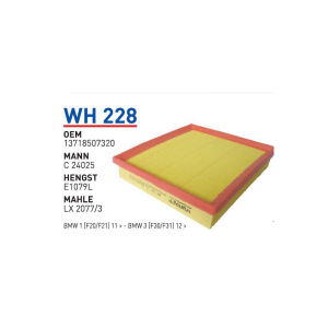 Wh228 Oem 13718507320 BMW 1 (F20/F21) 11 BMW 3 (F30/F31)12 Otomobil hava filtre air filter
