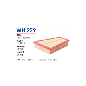 Wh229 Oem 13717582908 BMW 5 (F10-F11) X1-Z4 Otomobil hava filtre air filter