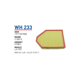Wh233 Oem 13717601868 BMW 5.23 İ 5.28 İ 3.0,5.30 İ (F10/F11) Otomobil hava filtre air filter