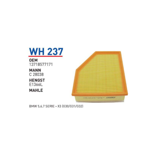 Wh237 Oem 13718577171 BMW 5,6,7 SERIE-X3 (G30/G31/G32) Otomobil hava filtre air filter