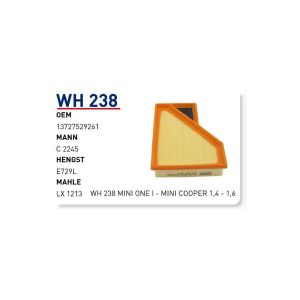 Wh238 Oem 13727529261 MINI ONE I-MINI COOPER 1,4-1,6 Otomobil hava filtre air filter