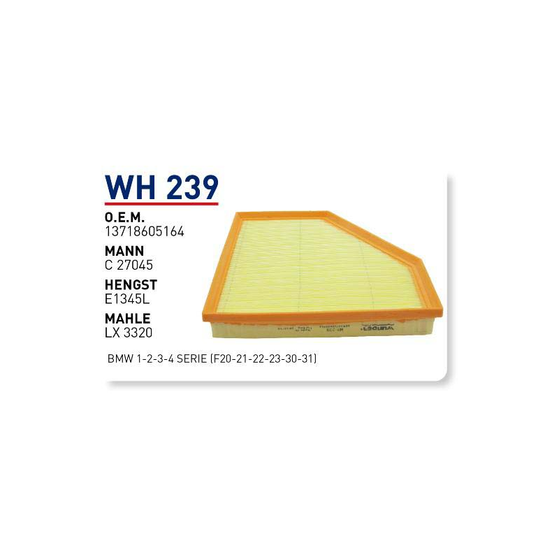 Wh239 Oem 13718605164 BMW 1-2-3-4 SERIE (F20-21-22-23-30-31) Otomobil hava filtre air filter