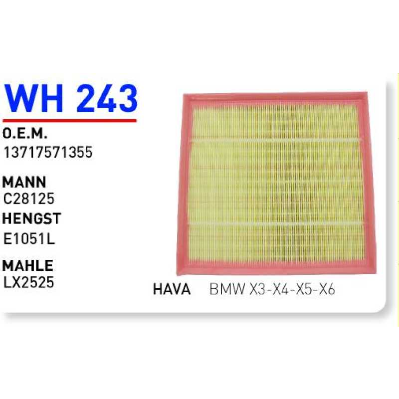Wh243 Oem 13717571355 BMW X3-X4-X5-X6 Otomobil hava filtre air filter