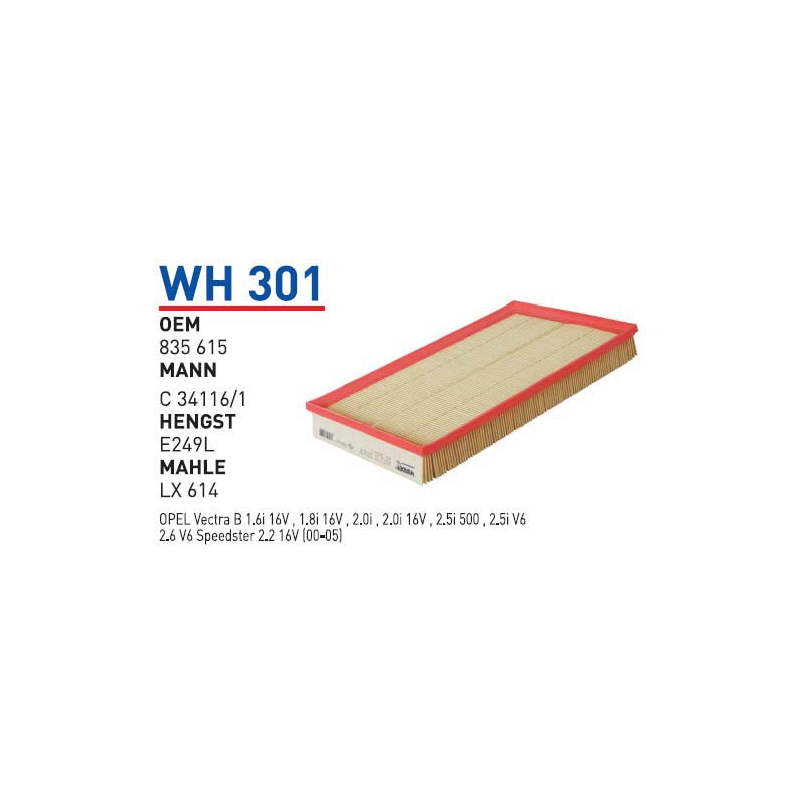 Wh301 Oem 835615 Opel vectra speedster Otomobil hava filtre air filter