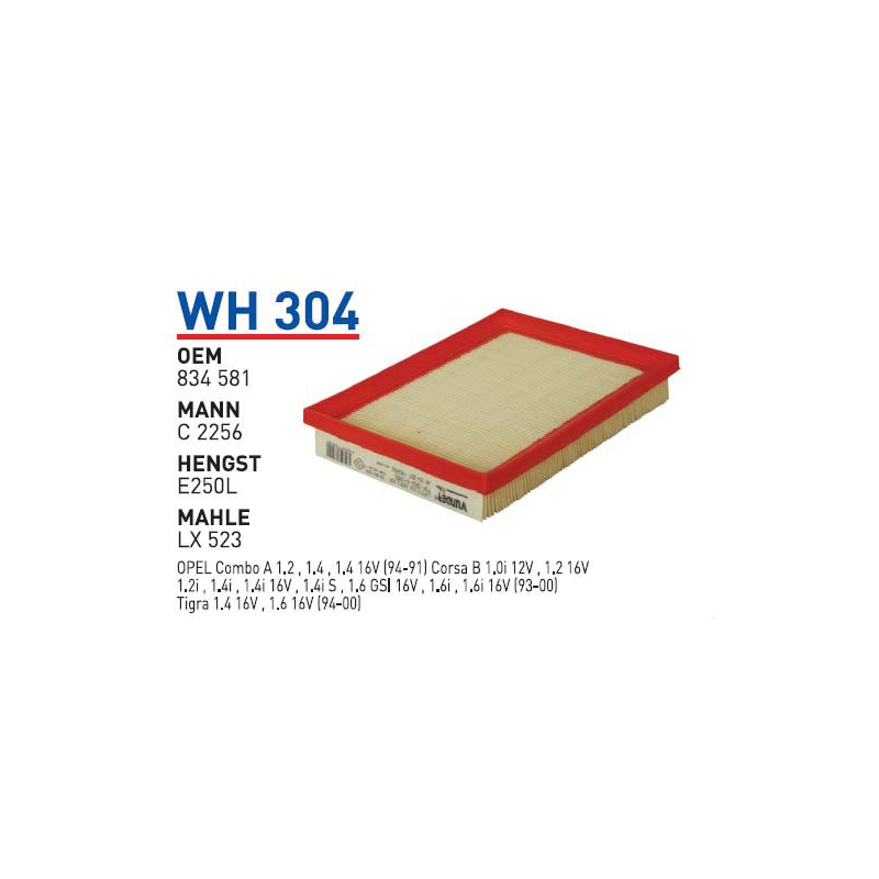 Wh304 Oem 834581 Opel combo A corsa B tigra Otomobil hava filtre air filter