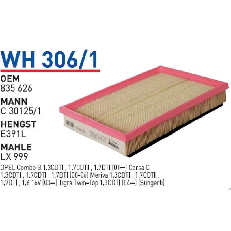Wh306/1 Oem 835626 Opel combo B corsa C meriva Otomobil hava filtre air filter