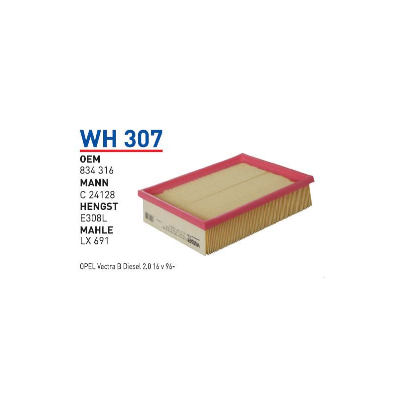 Wh307 Oem 834316 Opel vectra B Otomobil hava filtre air filter