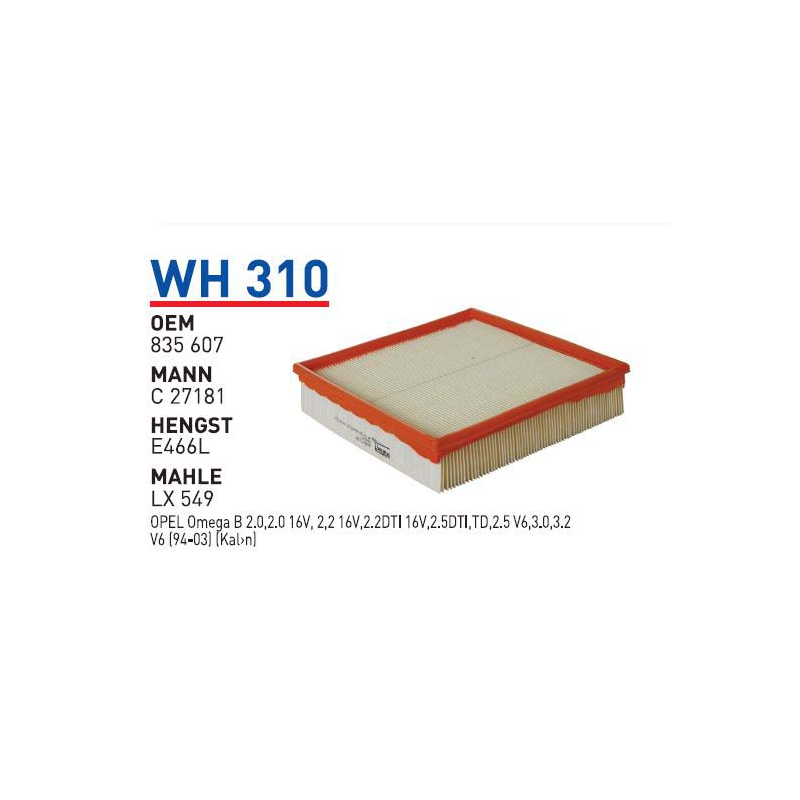Wh310 Oem 835607 Opel omega B Otomobil hava filtre air filter