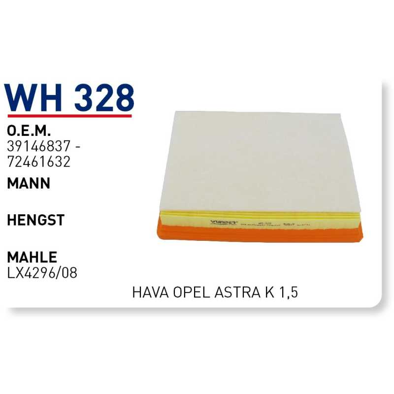 Wh328 Oem 39146837 Oem 72461632 Opel astra K Otomobil hava filtre air filter